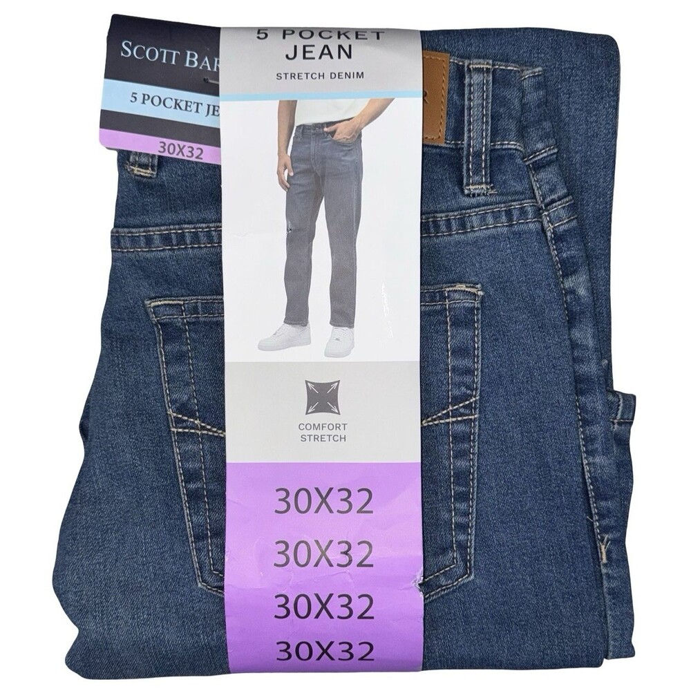 Scott Barber Mens 30x32 Jeans Denim 5 Pocket Blue Straight Fit Stretch New
